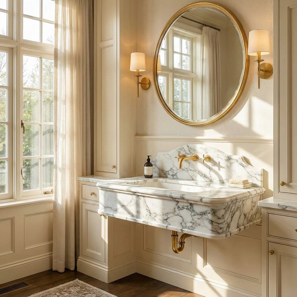 Calacatta Viola Marble Wall Mounted Sink