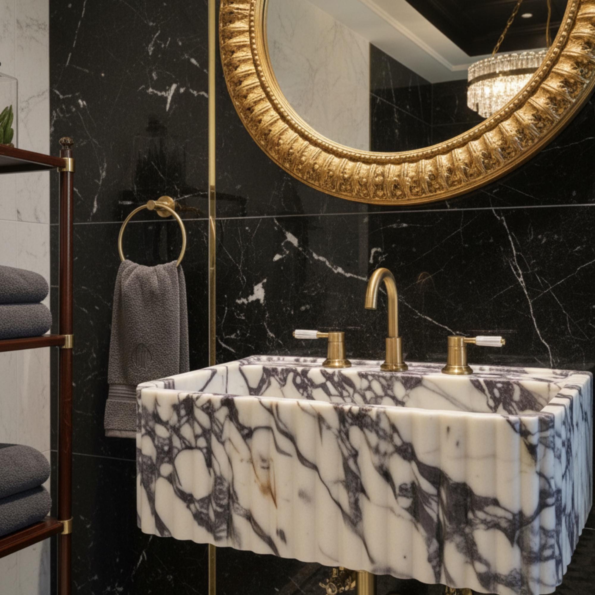 Viola Marble Sink, Grooved Front, Marble Sink Wall Mount, Calacatta Viola Marble Sink, Marble Bathroom Sink