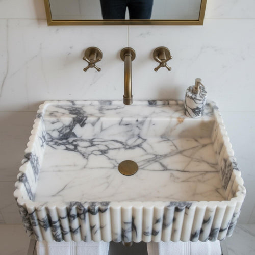 Calacatta Viola Floating Marble Sink, Bathroom Marble Sink, Powder Room Sink, Marble Sink Wall Mount