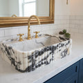Powder Room Calacatta Viola Marble Sink Three Sides Ribbed Texture