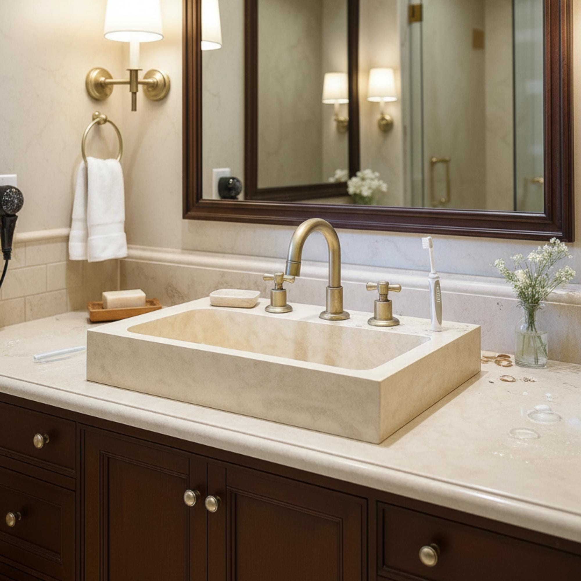 Travertine Marble Sink, Wall Mounted Marble Sink, Handmade Travertine Sink