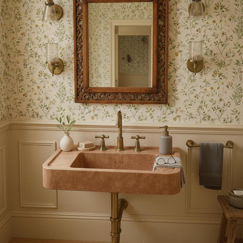 Red Travertine Marble Sink: Modern Wall-Mounted Floating Vanity