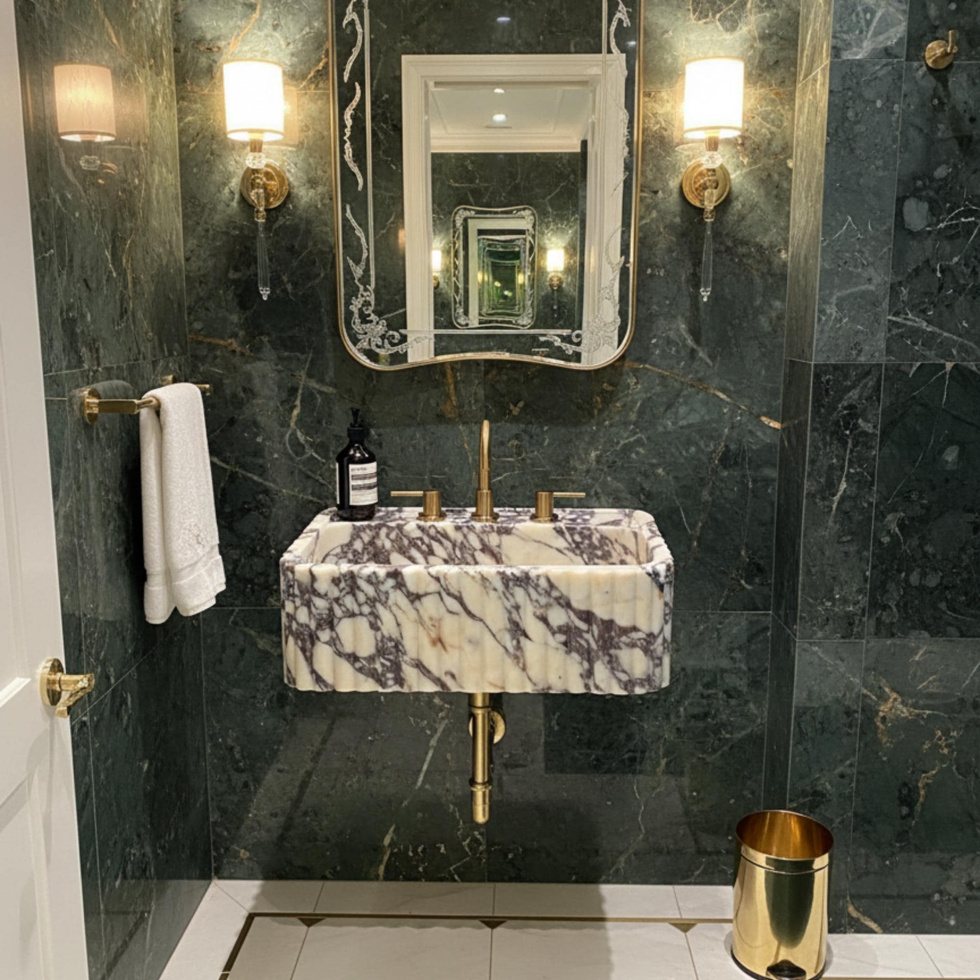 Viola Marble Sink, Grooved Front, Marble Sink Wall Mount, Calacatta Viola Marble Sink, Marble Bathroom Sink