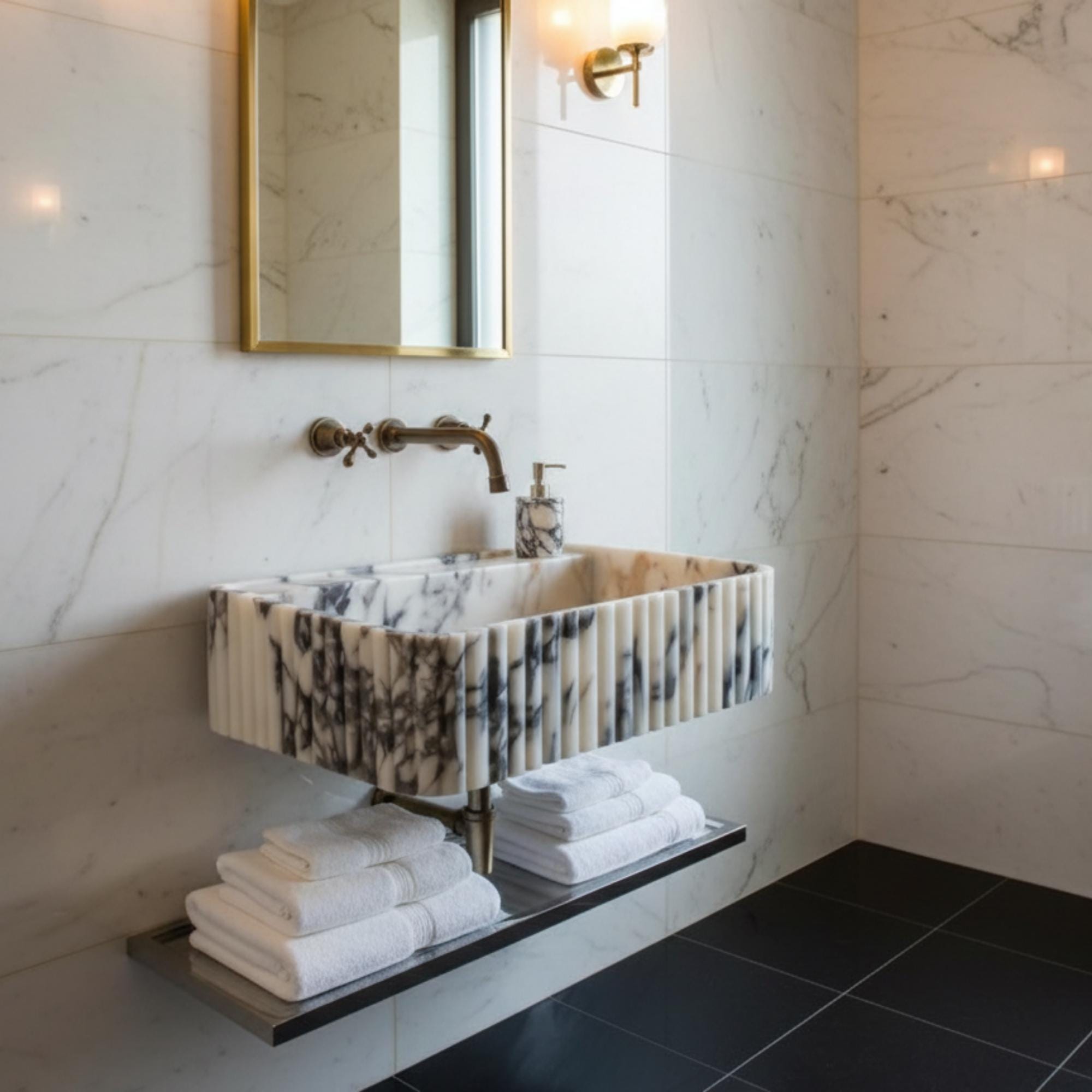 Calacatta Viola Floating Marble Sink, Bathroom Marble Sink, Powder Room Sink, Marble Sink Wall Mount