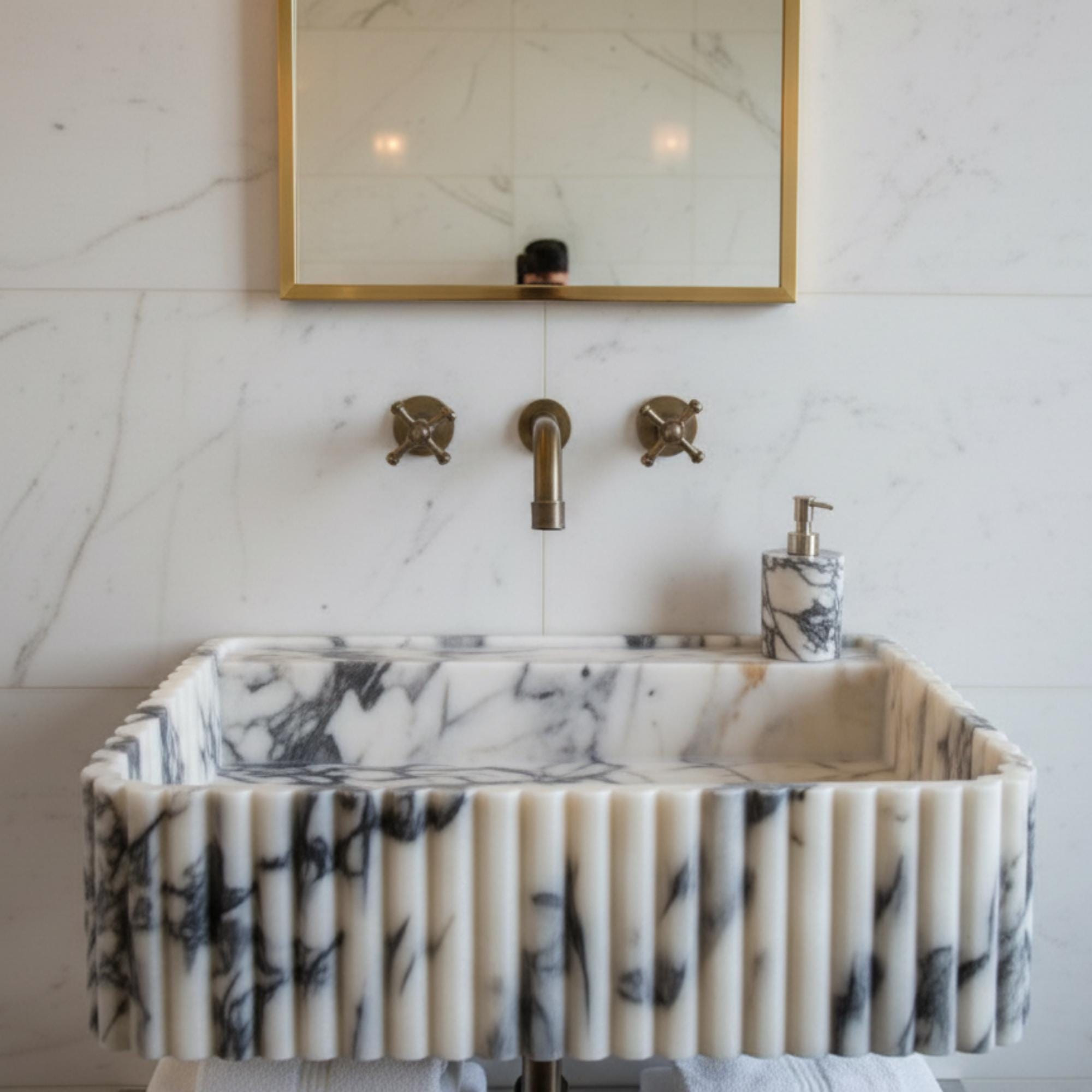 Calacatta Viola Floating Marble Sink, Bathroom Marble Sink, Powder Room Sink, Marble Sink Wall Mount