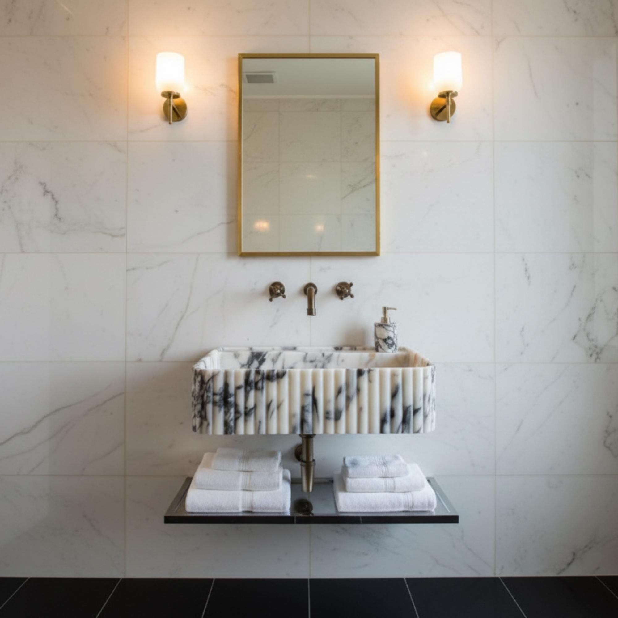 Calacatta Viola Floating Marble Sink, Bathroom Marble Sink, Powder Room Sink, Marble Sink Wall Mount