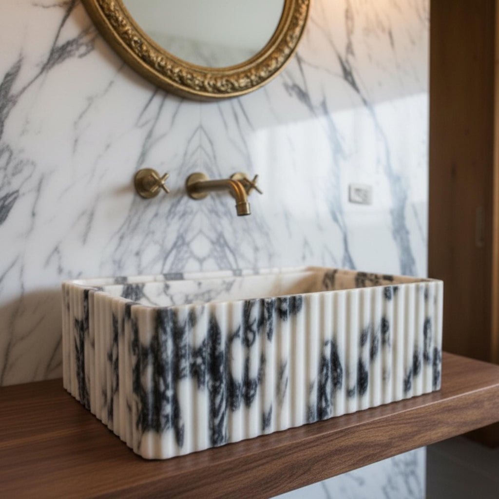Custom Size Handcarved Calacatta Viola Marble Sink, Custom Bathroom Vanitiesi Calacatta Viola Marble Sink, Powder Room Sink