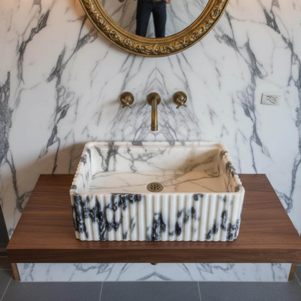 Custom Size Handcarved Calacatta Viola Marble Sink, Custom Bathroom Vanitiesi Calacatta Viola Marble Sink, Powder Room Sink