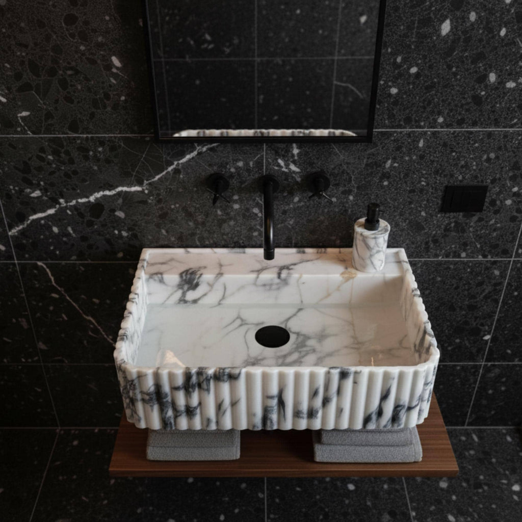 Handcarved Calacatta Viola Marble Sink