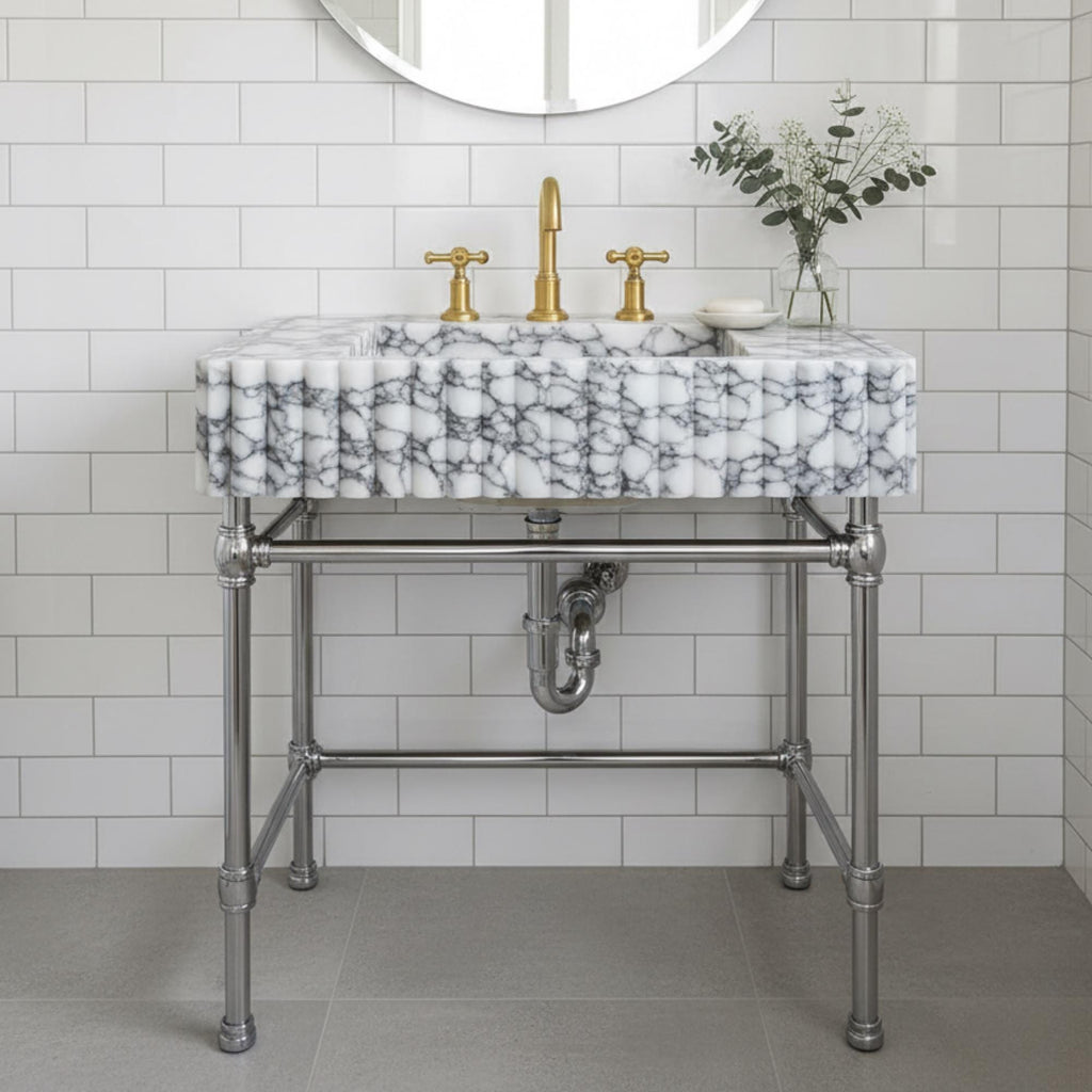Handmade Calacatta Viola Marble Sink with Brass Legs, Powder Room Sink