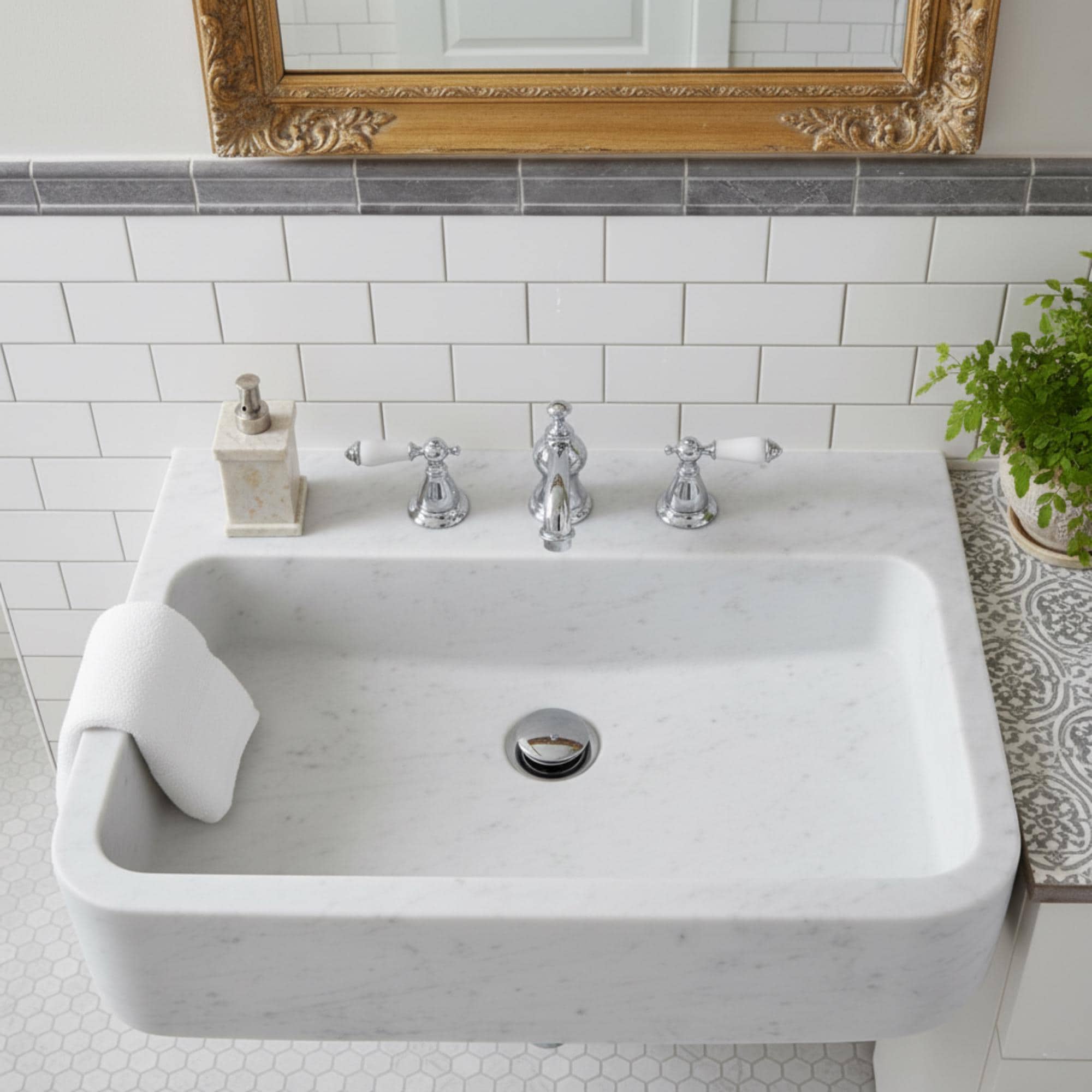 Fluted Carrara White Marble Sink Wall Mounted Vanity Basin, Basic Bathroom Sink