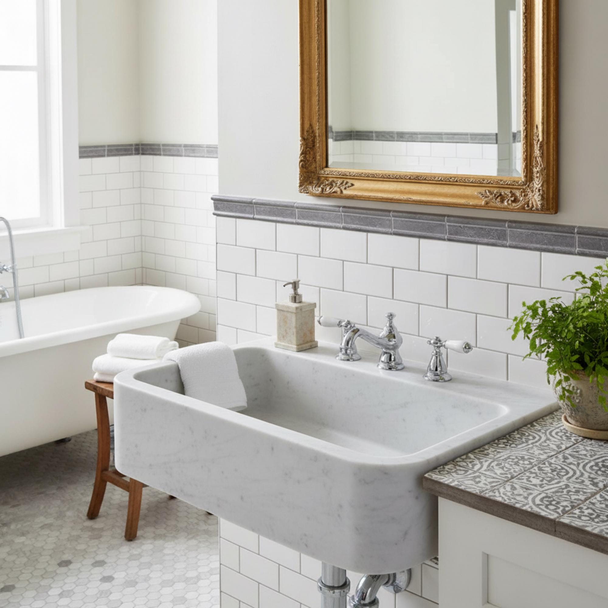 Fluted Carrara White Marble Sink Wall Mounted Vanity Basin, Basic Bathroom Sink