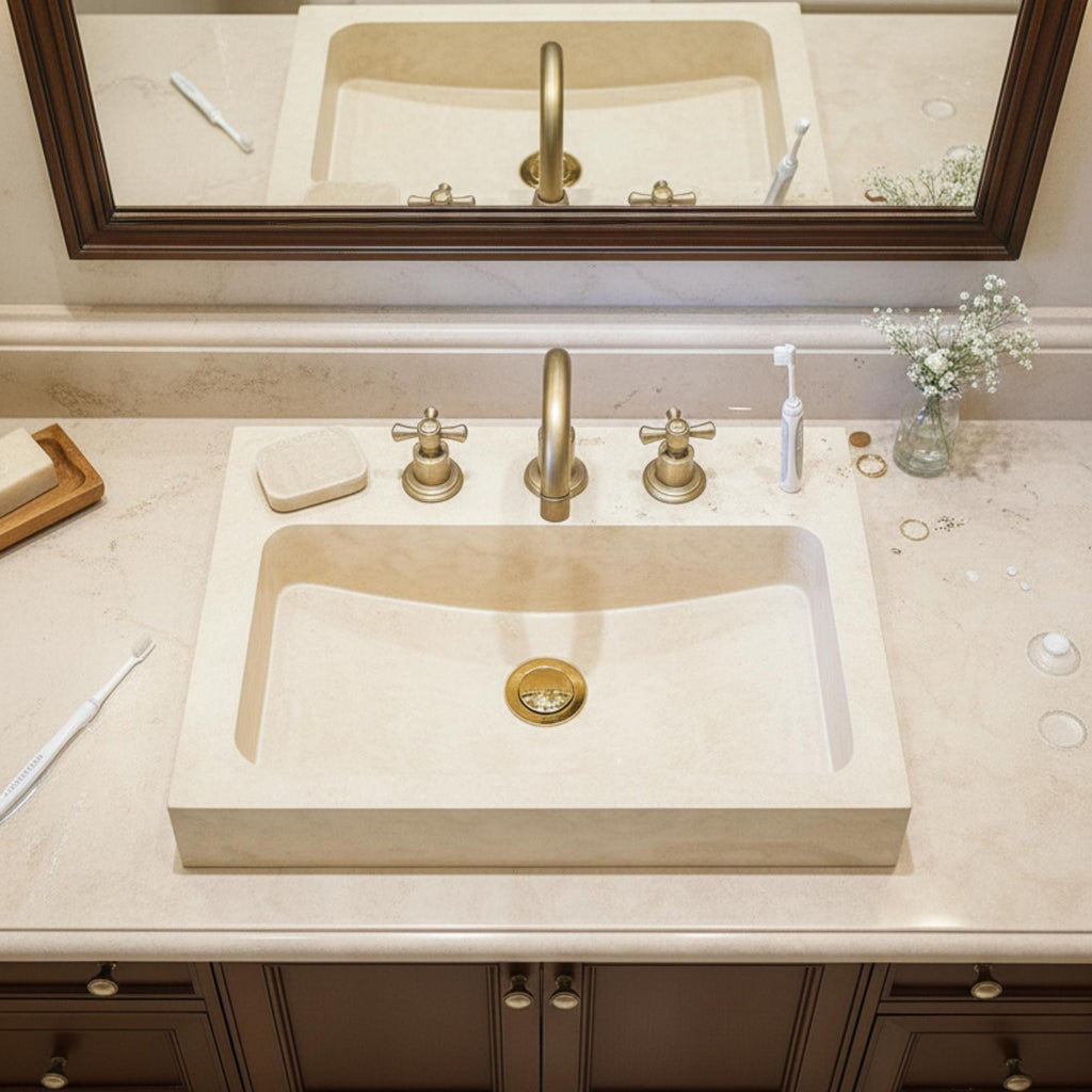 Travertine Marble Sink, Wall Mounted Marble Sink, Handmade Travertine Sink