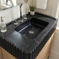 Black Marble Wall Mounted Sink, Luxury Stone Sink, Interior Design,  Black Marble Sink Three Sides Ribbed Texture