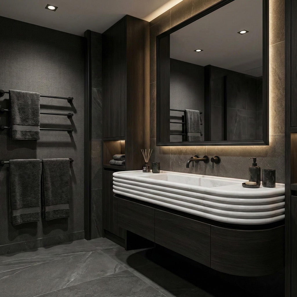 Handmade Carrara Marble Wall Mounted Sink, Floating Carrara Marble Sink With Vanity