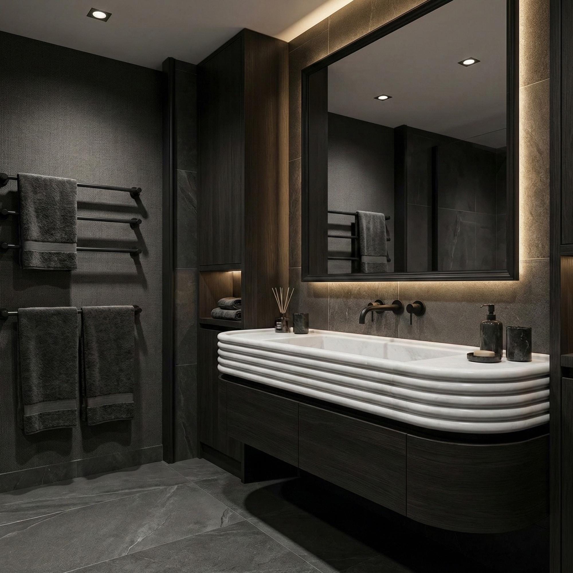 Handmade Carrara Marble Wall Mounted Sink, Floating Carrara Marble Sink With Vanity