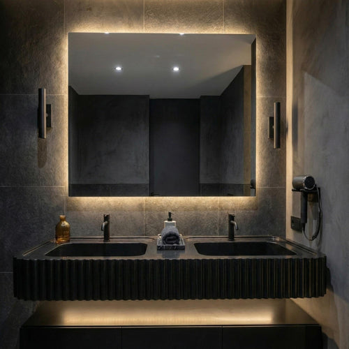 Black Nero Marquina Double Sink Vanity, Fluted Marble Wall Mount Basin, Luxury Solid Stone Vessel Sink