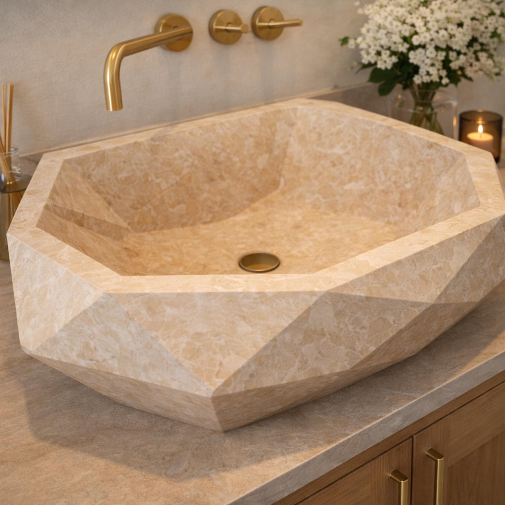 Natural Travertine Sink, Wall Mounted Sink, Fluted Marble Sink Basin