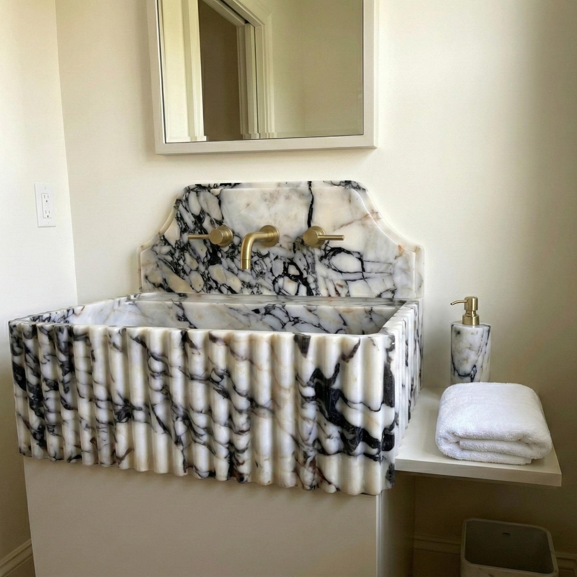 Calacatta Viola Marble Sink and Backsplash, Unique Marble Basin, Custom Size Hand Carved Viola Marble Sink, Bathroom Vanity