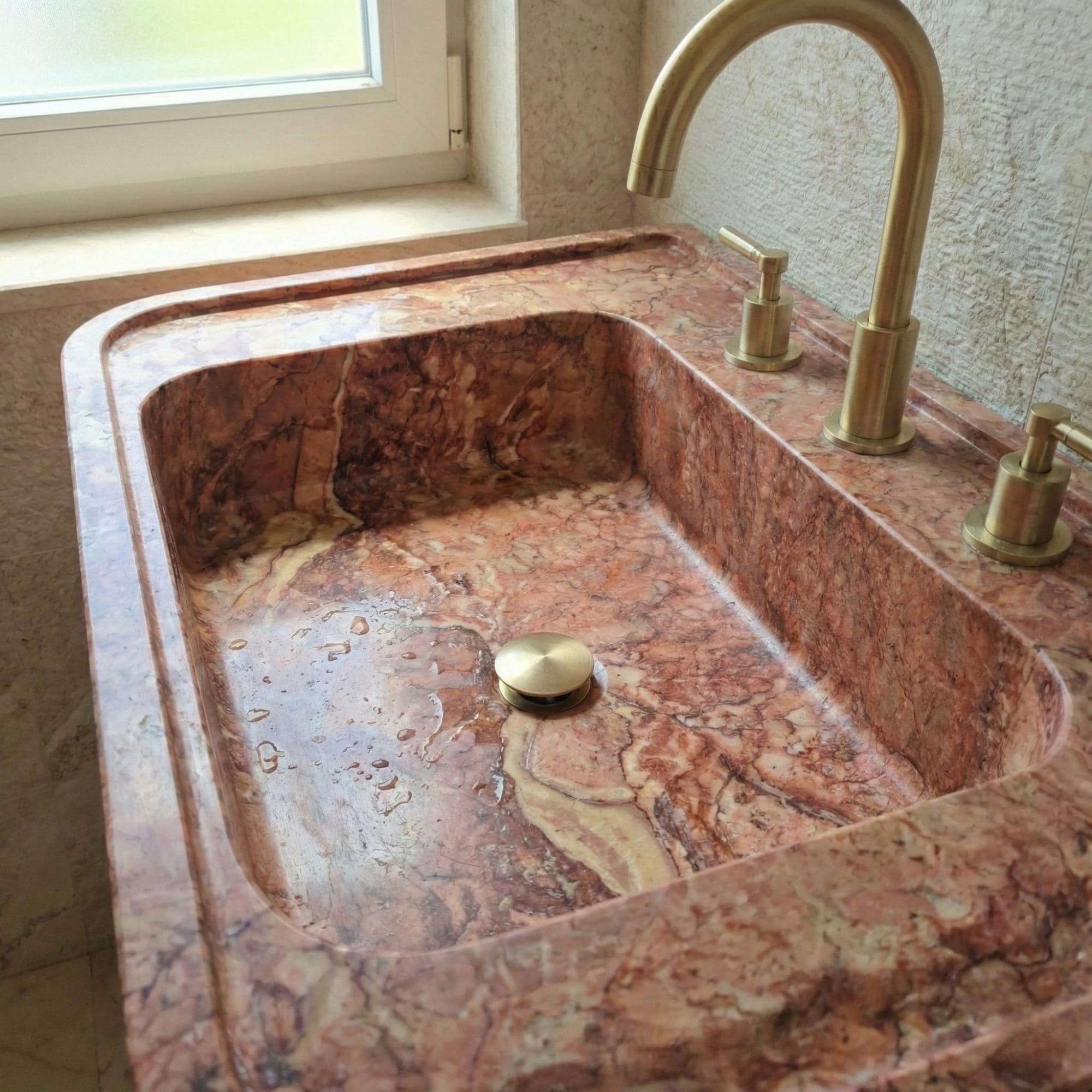 Red Travertine Marble Sink, Powder Room Marble Sink, Wall Mount Marble Sink, Marble Floating Sink