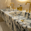 Calacatta Viola Marble Double Bathroom Sink, Fluted Front Marble Vanity Sink, Wall Mount Handmade Bathroom Basin
