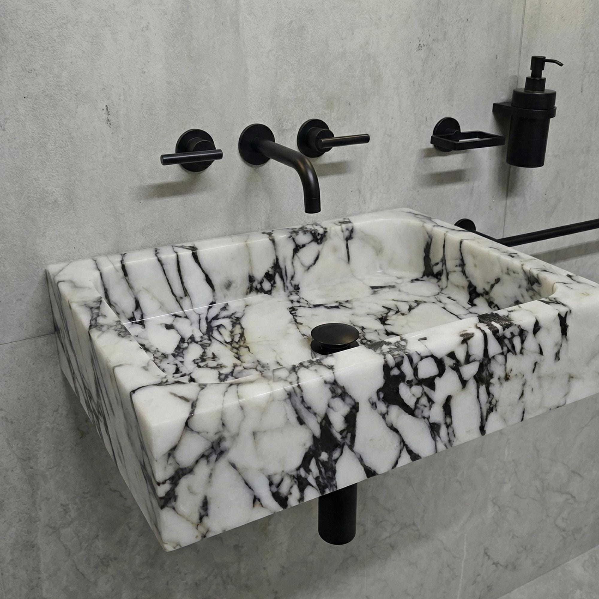 Calacatta Viola Marble Wall Mounted Sink, Handmade Natural Stone Bathroom Basin, Rectangular Italian Marble Washbasin,