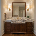 Calacatta Marble Sink with Walnut Vanity, Fluted Bathroom Vanity, Custom Stone Vessel Sink, Modern Luxury Bathroom Decor