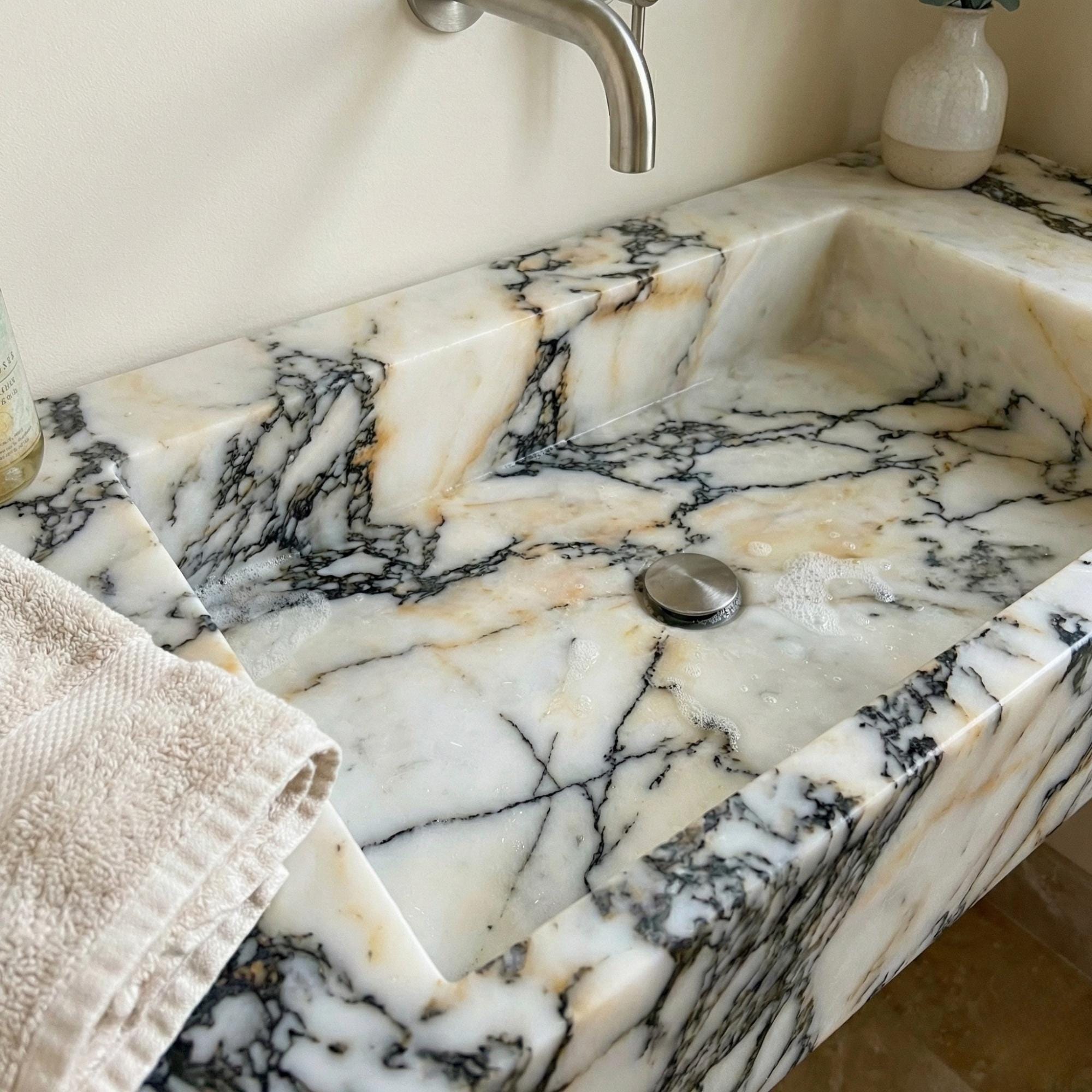 Calacatta Monet Marble Sink, Wall Mount Sink , Natural Stone, Handmade Calacatta Viola Marble Sink