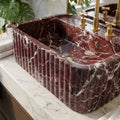 Handmade Fluted Red Marble Sink, Elazig Cherry Marble Sink, Handcrafted Natural Stone Basin For Bathroom