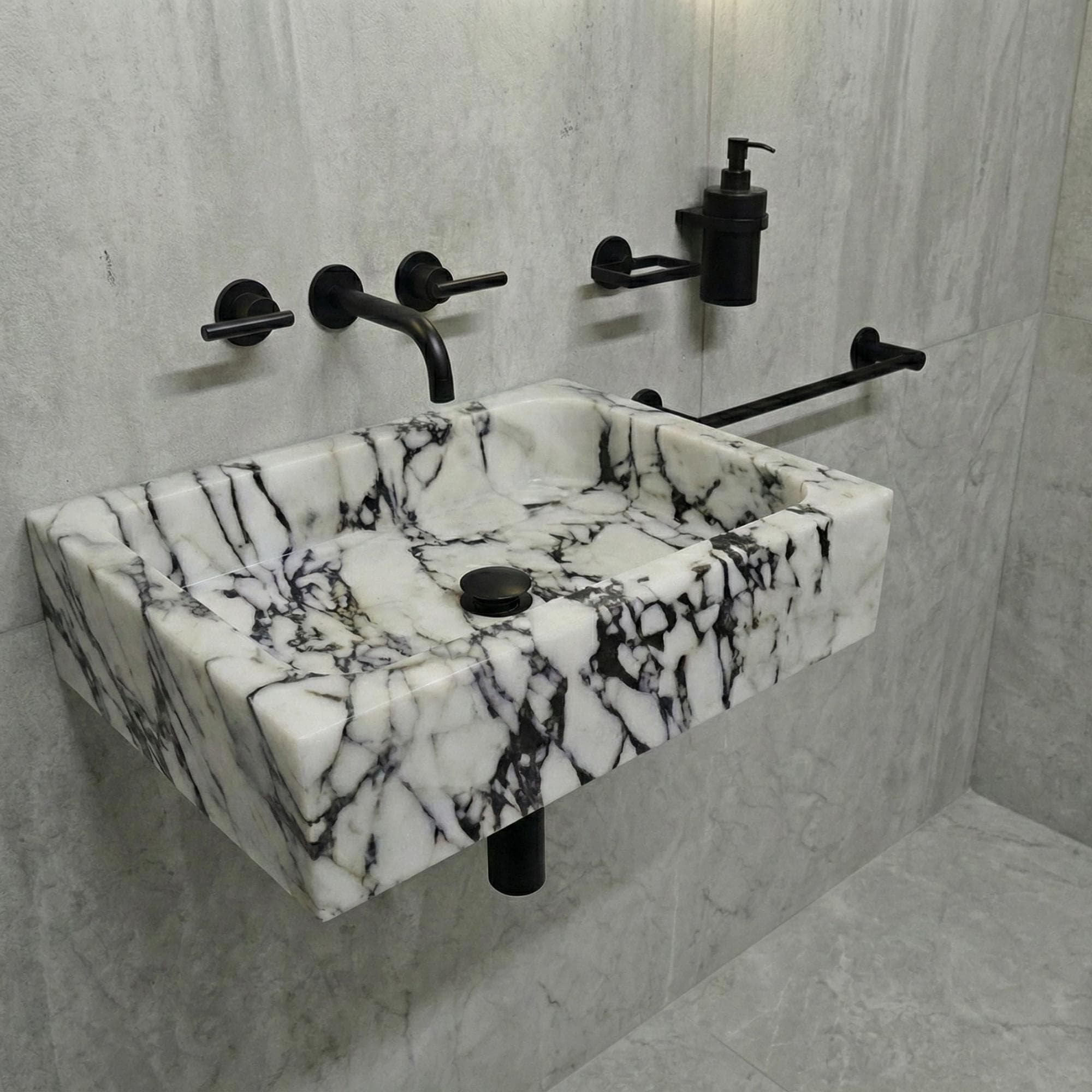 Calacatta Viola Marble Wall Mounted Sink, Handmade Natural Stone Bathroom Basin, Rectangular Italian Marble Washbasin,