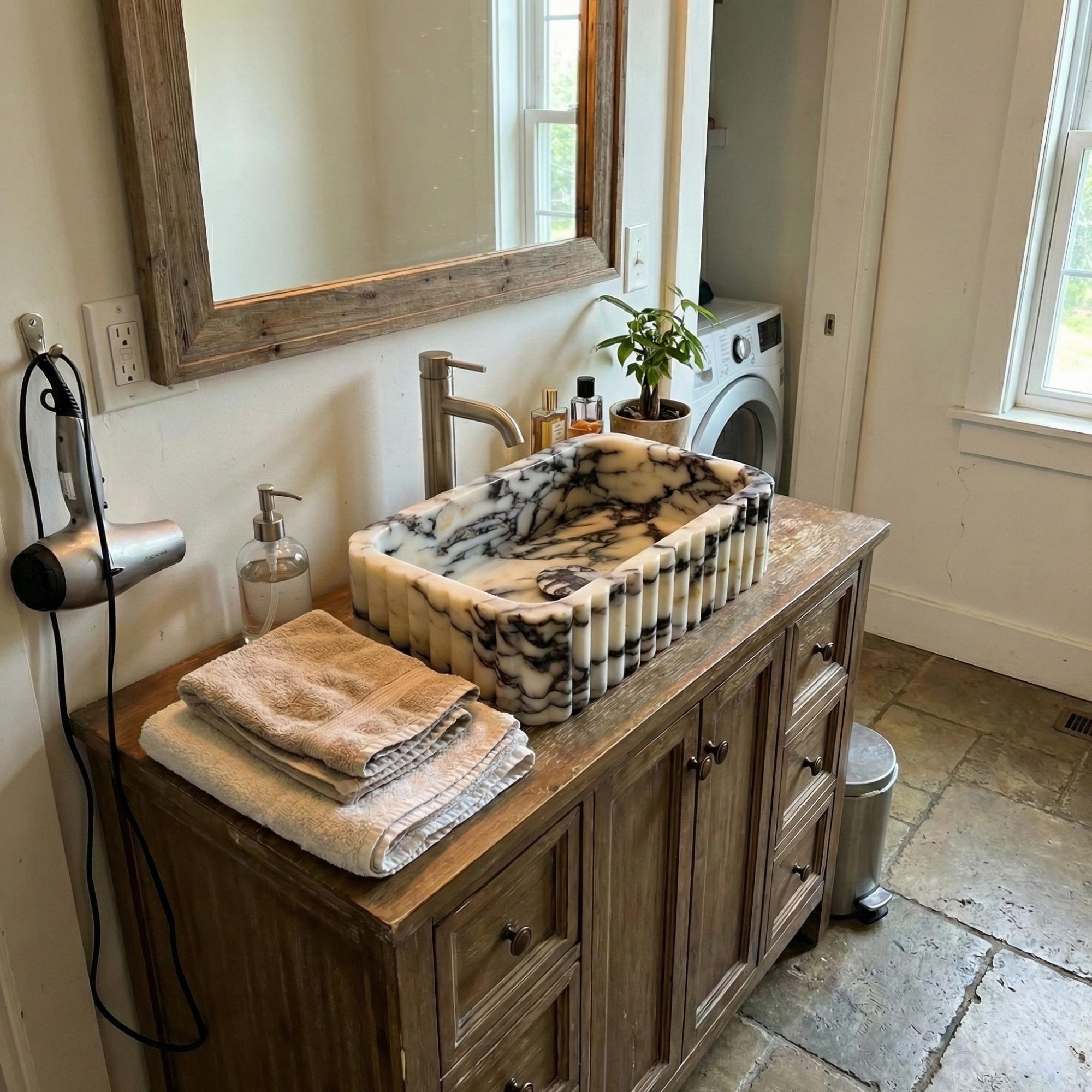 Custom Calacatta Viola Marble Sink, Handcarved Sink, Custom Size High Quality Bathroom Vanity