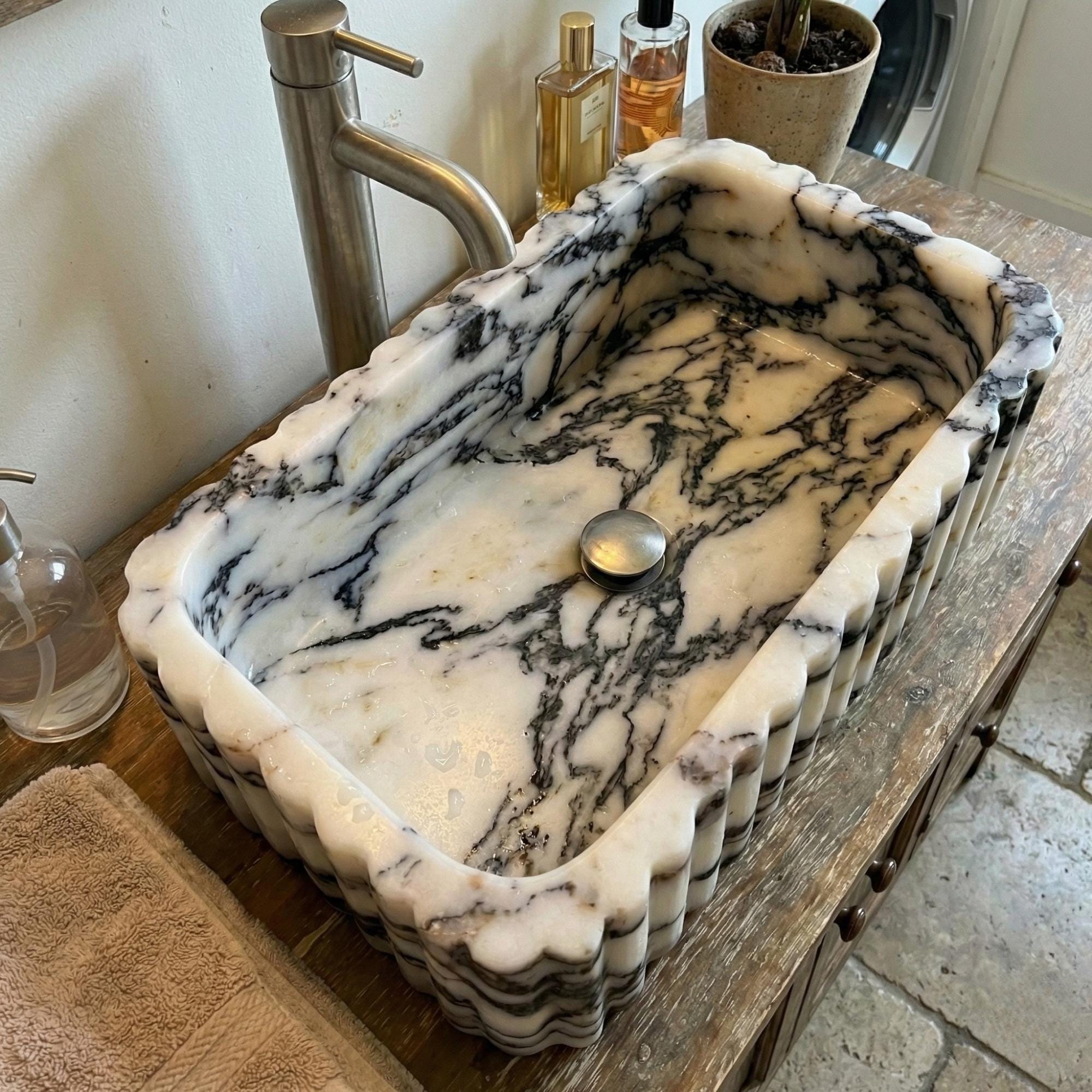Custom Calacatta Viola Marble Sink, Handcarved Sink, Custom Size High Quality Bathroom Vanity